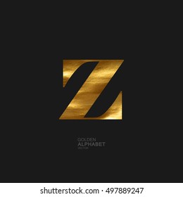 Golden Letter Z. Typographic vector element for design. Part of glow golden painted alphabet. Letter Z with golden paint texture. Vector illustration