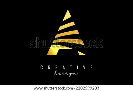 Golden letterA logo with leading lines design. Letter with geometric and creative cuts design. Vector Illustration with letter.
