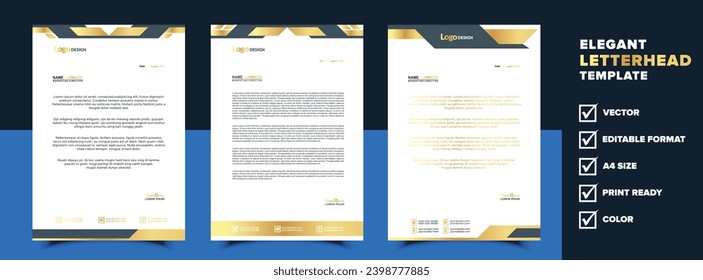 golden letterhead template for business company stationery design with A4 sheet vector format and editable layout 