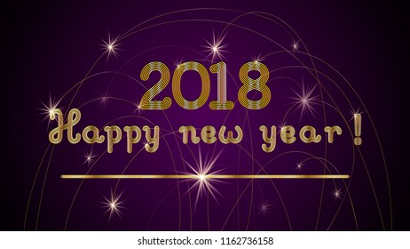 Golden lettering 2018. Vector illustration on blue background. The inscription 2018. Happy New Year. Vector design element. Design element. 2018.
