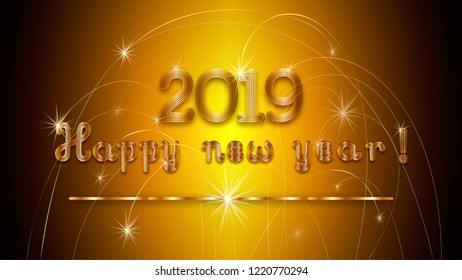 Golden lettering 2019. Vector illustration on golden background. The inscription 2019. Happy New Year. Vector design element. Design element. 2019.