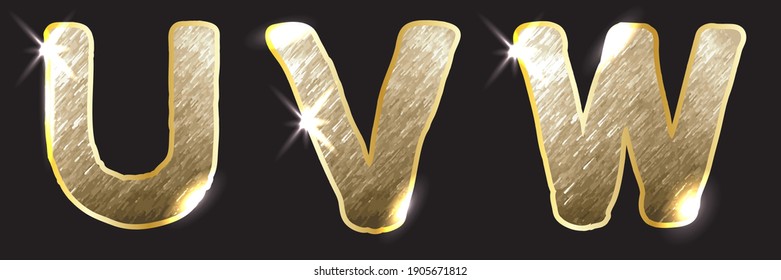 Golden letters, alphabet, font, isolated on a black background vector illustration