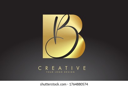 Golden Letters BB B Logo with a minimalist design. Abstract overlapping letter B with geometric and handwritten typography. Creative Vector Illustration with letter B. Lettering sign.