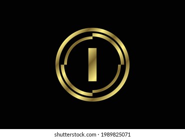 Letras doradas con marcos de círculo dorado. Alfabeto inglés, ilustración vectorial