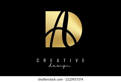 Golden letters DA logo with a minimalist design and negative space. Letters D and A with geometric and handwritten typography. Creative Vector Illustration with letters.