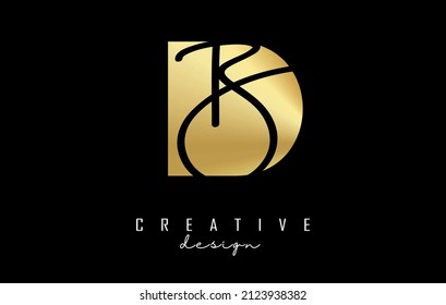 Golden letters DB logo with a minimalist design and negative space. Letters D and B with geometric and handwritten typography. Creative Vector Illustration with letters.
