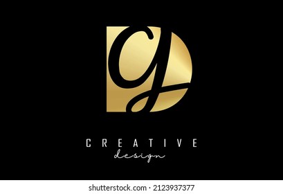 Golden letters DG logo with a minimalist design and negative space. Letters D and G with geometric and handwritten typography. Creative Vector Illustration with letters.