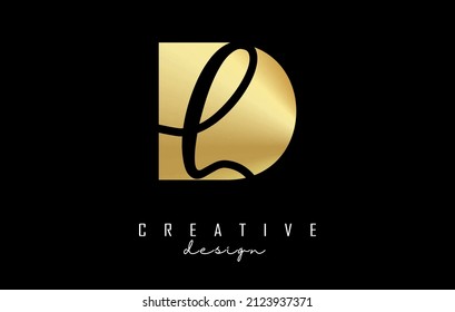 Golden letters DL logo with a minimalist design and negative space. Letters D and L with geometric and handwritten typography. Creative Vector Illustration with letters.