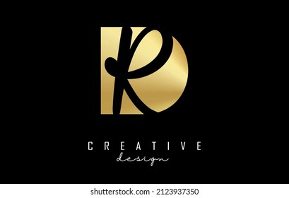 Golden letters DR logo with a minimalist design and negative space. Letters D and R with geometric and handwritten typography. Creative Vector Illustration with letters.