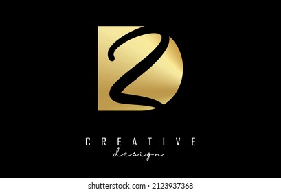 Golden letters DZ logo with a minimalist design and negative space. Letters D and Z with geometric and handwritten typography. Creative Vector Illustration with letters.