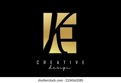 Golden  Letters EK Logo with a minimalist design. Letters E and K with geometric and handwritten typography. Creative Vector Illustration.