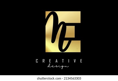 Golden  Letters EM Logo with a minimalist design. Letters E and M with geometric and handwritten typography. Creative Vector Illustration.