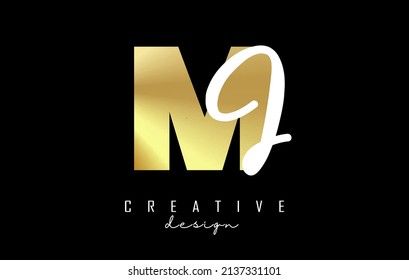 Golden Letters MJ logo with a minimalist design. Letters M and J with geometric and handwritten typography. Creative Vector Illustration with letters.