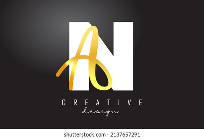 Golden Letters NA logo with a minimalist design. Letters N and A with geometric and handwritten typography. Creative Vector Illustration with letters.