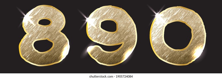 Golden letters, numbers alphabet, font, isolated on a black background vector illustration