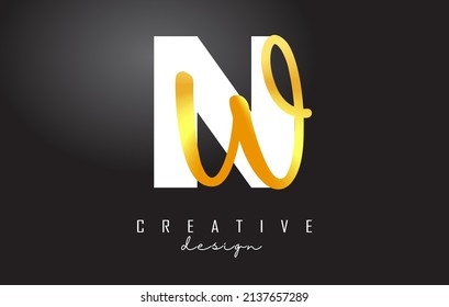 Golden Letters NW logo with a minimalist design. Letters N and W with geometric and handwritten typography. Creative Vector Illustration with letters.