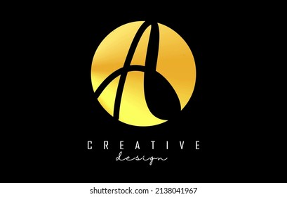 Golden Letters OA logo with a minimalist design. Letters O and A with geometric and handwritten typography. Creative Vector Illustration with letters.