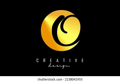 Golden Letters OO logo with a minimalist design. Letters O and o with geometric and handwritten typography. Creative Vector Illustration with letters.