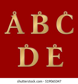 Golden Letters pendant on burgundy background, vector image, isolated