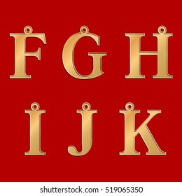 Golden Letters pendant on burgundy background, vector image, isolated