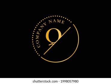 Golden letters Q with golden circle frames. Graphic Alphabet Symbol for Corporate Business Identity