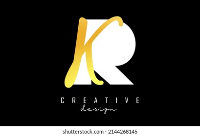 Golden Letters RK logo with a minimalist design. Letters R and K with geometric and handwritten typography. Creative Vector Illustration with letters.