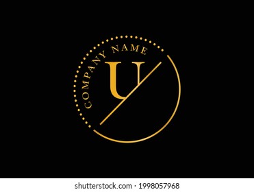 Golden letters U with golden circle frames. Graphic Alphabet Symbol for Corporate Business Identity