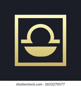Golden libra zodiac symbol within a square frame astrology