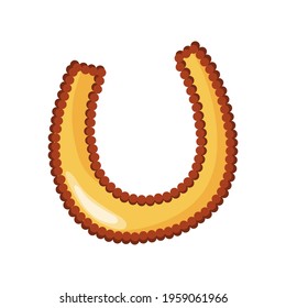 Golden licky horseshoe. Good luck symbol. Isolated item vector on white background.