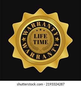 Golden Lifetime Warranty Limited Stamp Round Tag. Warranty Extended Guarantee Icon