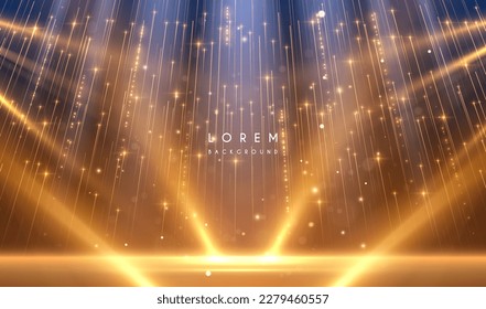 Golden light award stage with rays and sparks