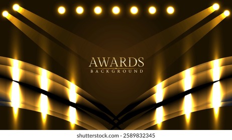 Golden Light Awards Background with Spotlights and Stage Glow for Events, Ceremonies, Presentations. Elegant Luxury Shine Modern Template Certificate