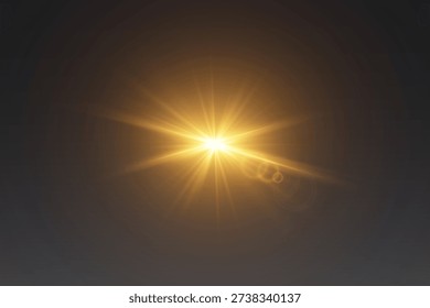 Golden light beam creating a sunburst effect and optical flare