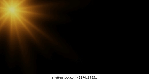 Golden light beam or sunbeam vector background. Abstract neon golden light flare spotlight background with sunlight background
