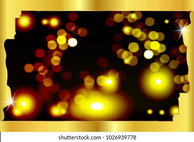 Golden light bokeh abstract black background with gold frame. Golden statue silhouette. Academy award icon in flat style isolated. Gold Silhouette statue icon. Films and cinema symbol stock vector 