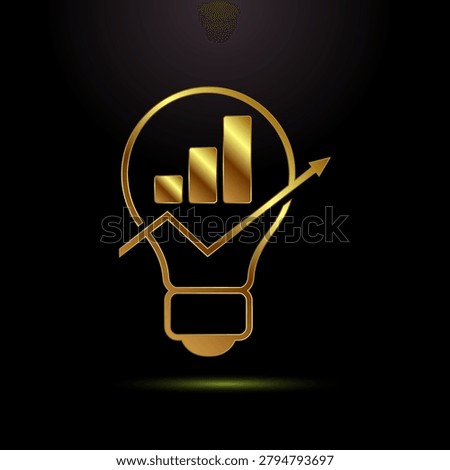 Golden light bulb icon with rising graph inside symbolizing innovation and business growth.