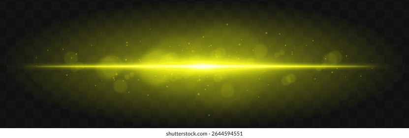 Golden light burst. Bright horizontal beam with glowing particles and soft flare effect over dark grid background, suitable for sci-fi or tech visuals.
