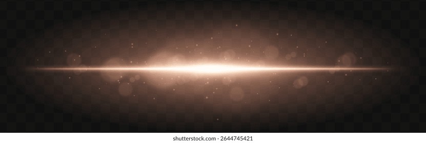 Golden light burst. Bright horizontal beam with glowing particles and soft flare effect over dark grid background, suitable for sci-fi or tech visuals.