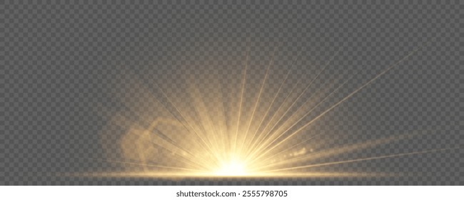 Golden Light Burst: Brilliant Flash with Radiating Rays and Highlights for Creative Visual Projects