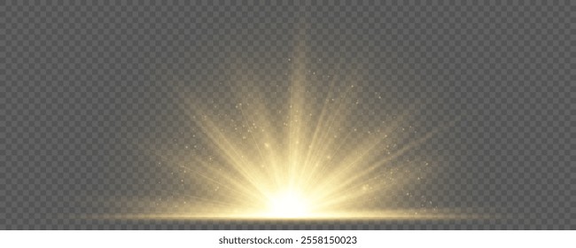 Golden Light Burst: Brilliant Flash with Radiating Rays and Highlights for Creative Visual Projects.