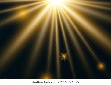 Golden light burst with visible rays and bokeh on a dark sunburst starburst radiance abstract background illustration