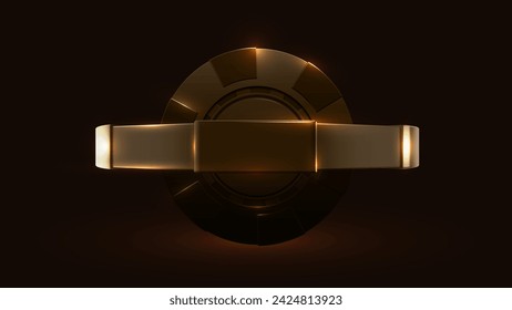 Golden light casino poker chip banner. Realistic dark night gamble mysterious background. Poker club, blackjack or online casino banner. Shiny casino header