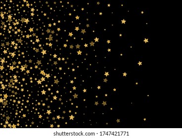 Golden Light Confetti Design. Small Star Illustration. Yellow Spark Border Pattern. Gold Glamour Background.