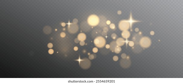Golden light dust png. Christmas bokeh light effect. A gorgeous Christmas glowing dust background. Overlays, overlay, light texture. Yellow flickering glow bokeh light and particle motion.	
