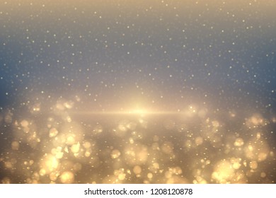 Golden light effect. Abstract gold bokeh magical background