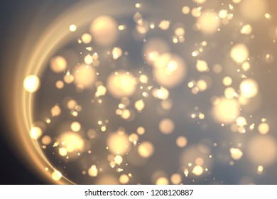 Golden light effect. Abstract gold bokeh magical background