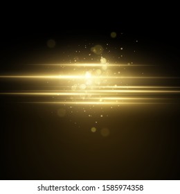  Golden light effect. Abstract laser beams of light. Chaotic neon rays of light .