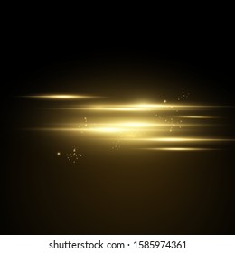  Golden light effect. Abstract laser beams of light. Chaotic neon rays of light .