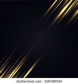  Golden light effect. Abstract laser beams of light. Chaotic neon rays of light .