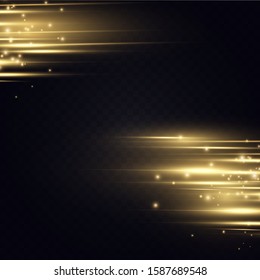  Golden light effect. Abstract laser beams of light. Chaotic neon rays of light .
